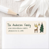 Étiquette Hand Painted Cream Christmas Tree Reindeer Address (En situation)