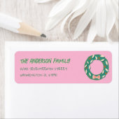 Étiquette Hand Painted Pink Green Christmas Wreath Address (En situation)