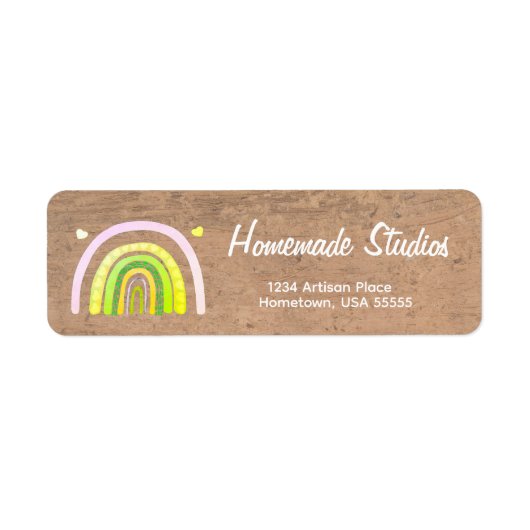 Étiquette Handmade Artisan Rainbow Woodgrain (Devant)