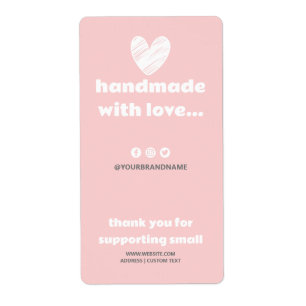 Étiquette Handmade with Love Heart Pink White Heart Box Seal