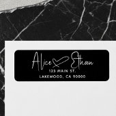 Étiquette Handwritten Script Heart Modern Black