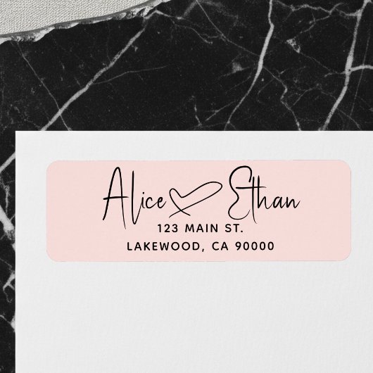 Étiquette Handwritten Script Heart Modern Blush Pink