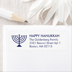 Étiquette Hanoukka menorah coutume marine bleu blanc moderne
