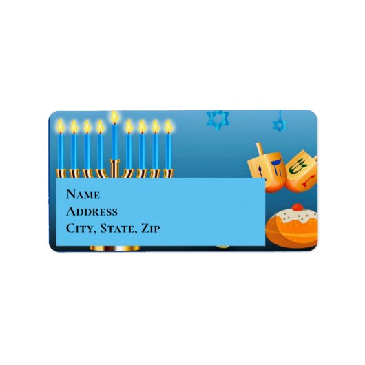 Étiquette Hanoukka Menorah et Dreidels (Devant)