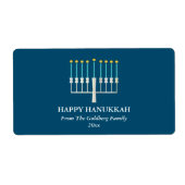 Étiquette Hanukkah Menorah in Blue Personalized (Devant)