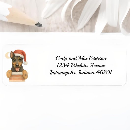 Étiquette Happy Doberman Christmas Return Adresse Label