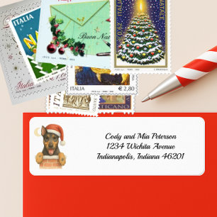 Étiquette Happy Doberman Christmas Return Adresse Label