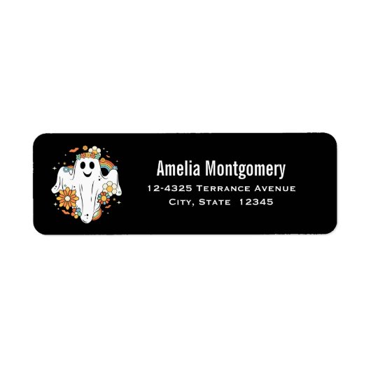 Étiquette Happy Ghost Retro Hippie Vibe Adresse (Devant)
