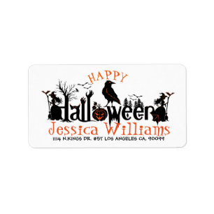Étiquette Happy Halloween Concept Éffrayant Design
