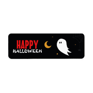 Étiquette Happy halloween drôle de dessin animé ville fantôm