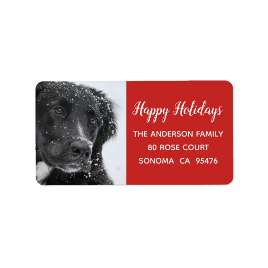 Étiquette Happy Holidays Chien And Snow Return Adresse (Devant)