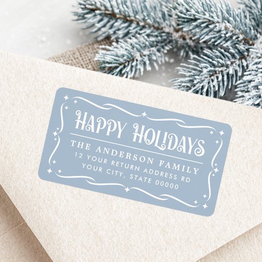 Étiquette Happy Holidays elegant light blue return address
