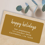Étiquette Happy Holidays Gold Christmas Retourner l'adresse<br><div class="desc">Simple et élégant "happy holiday" personnalisé design de noël avec une typographie manuscrite minimaliste moderne sur un élégant arrière - plan d'or chic. #noël #moderne #famille #or</div>