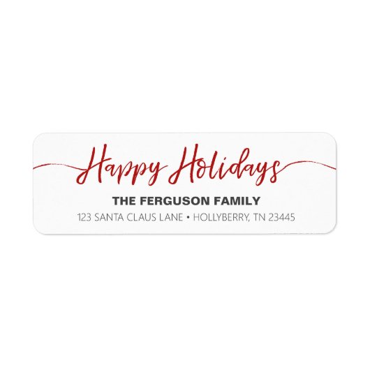 Étiquette Happy Holidays Red Script Return Adresse Label (Devant)