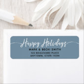 Étiquette Happy Holidays Script Blue Adresse (En situation)