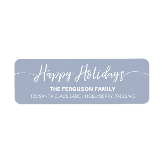 Étiquette Happy Holidays Script Blue Return Address Label (Devant)
