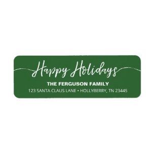 Étiquette Happy Holidays Script Green Return Adresse Label