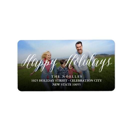 Étiquette Happy Holidays Script Modern Photo Return Adresse (Devant)