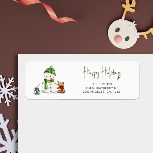 Étiquette Happy Holidays Typography Snowman Adresse de retou