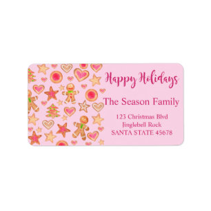 Étiquette Happy Holidays watercolor gingerbread cookies