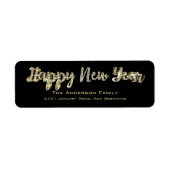 Étiquette Happy New Year Chic Black and Gold Script (Devant)