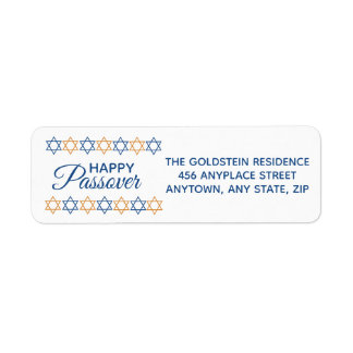 Étiquette Happy Pâque Elégant Bleu et Or Star de David