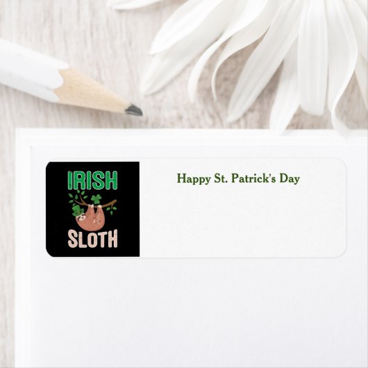 Étiquette Happy St. Patrick's Day sloth Adresse de retour (En situation)