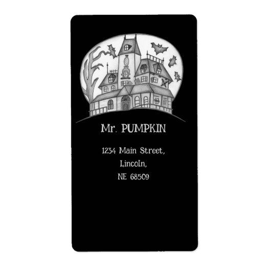 Étiquette Haunted House and Bats Halloween (Devant)