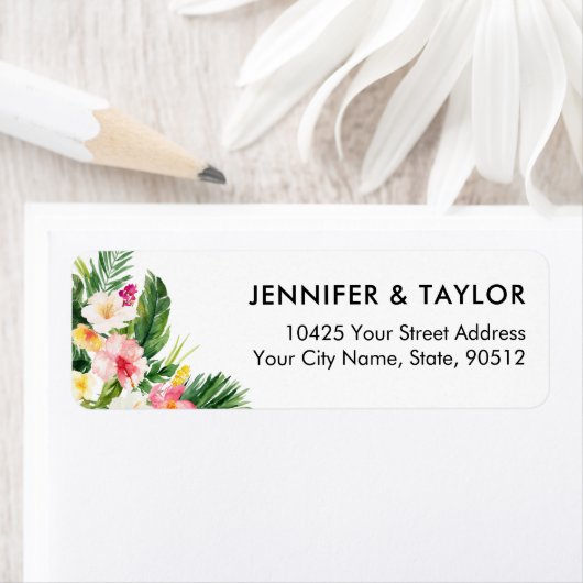 Étiquette Hawaiian Luau Tropical Mariage Return Adresse (En situation)