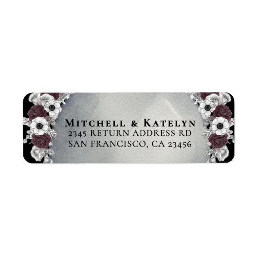 Étiquette Headstone Floral Dark Gothic Wedding Address (Devant)