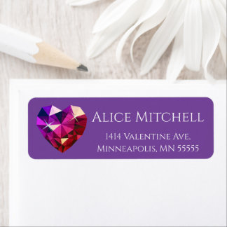 Étiquette Heart Gemstone Purple Return Address