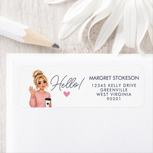 Étiquette Hello Blonde Lady Heart Return Address Label  (En situation)