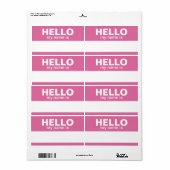 Étiquette Hello my name is - Pink - area for Employee Name (Feuille entière)