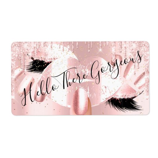 Étiquette Hello Pink Glitter Drips Kiss Lips Nails Makeup (Devant)