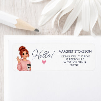 Étiquette Hello Redhead Lady Heart Return Address Label 