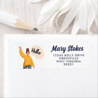 Étiquette Hello Woman Illustration Return Address Label 