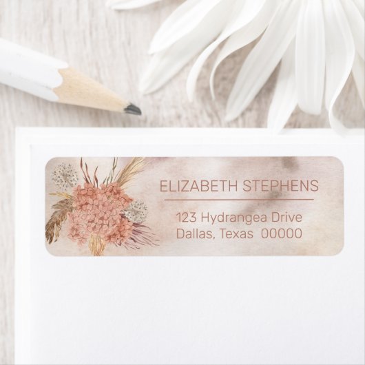 Étiquette Herbe Boho Pampas | Flores d'Hydrangea (En situation)