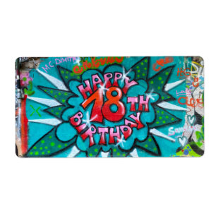 Étiquette Heureux Graffiti du 18ème anniversaire
