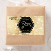 Étiquette Hexagon branche or abeille miel pot (En situation)