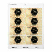 Étiquette Hexagon branche or abeille miel pot (Feuille entière)