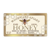 Étiquette Hexagone de 12 oz Miel avec bordure en or nid d'ab (Devant)