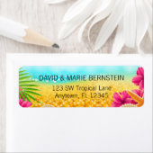 Étiquette Hibiscus rose de la plage tropicale (En situation)