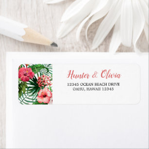 Étiquette Hibiscus rose tropical Mariage de palmier vert