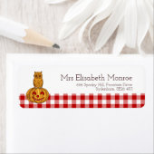 Étiquette Hibou sur Citrouille En vichy Motif (En situation)