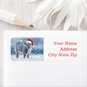 Étiquette Highland Calf in the Snow Holiday Adresse de retou