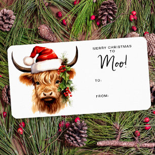 Étiquette Highland Cow Festive Farm Joyeux Noël à MOO