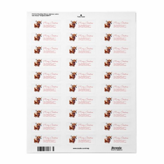 Étiquette Highland Cow Return Address Labels (Feuille entière)