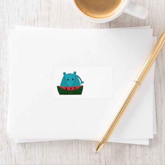 Étiquette Hippopotame avec tranche de pastèque (En situation)