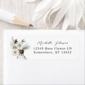 Étiquette Hiver Blanc Floral & Pine Adresse de retour Étique (En situation)