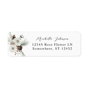Étiquette Hiver Blanc Floral & Pine Adresse de retour Étique